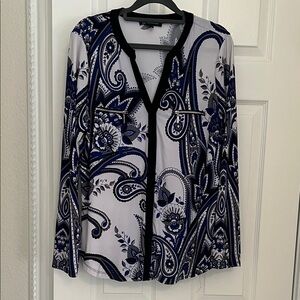 INC International Concepts Paisley Blouse in Blue, White and Gray